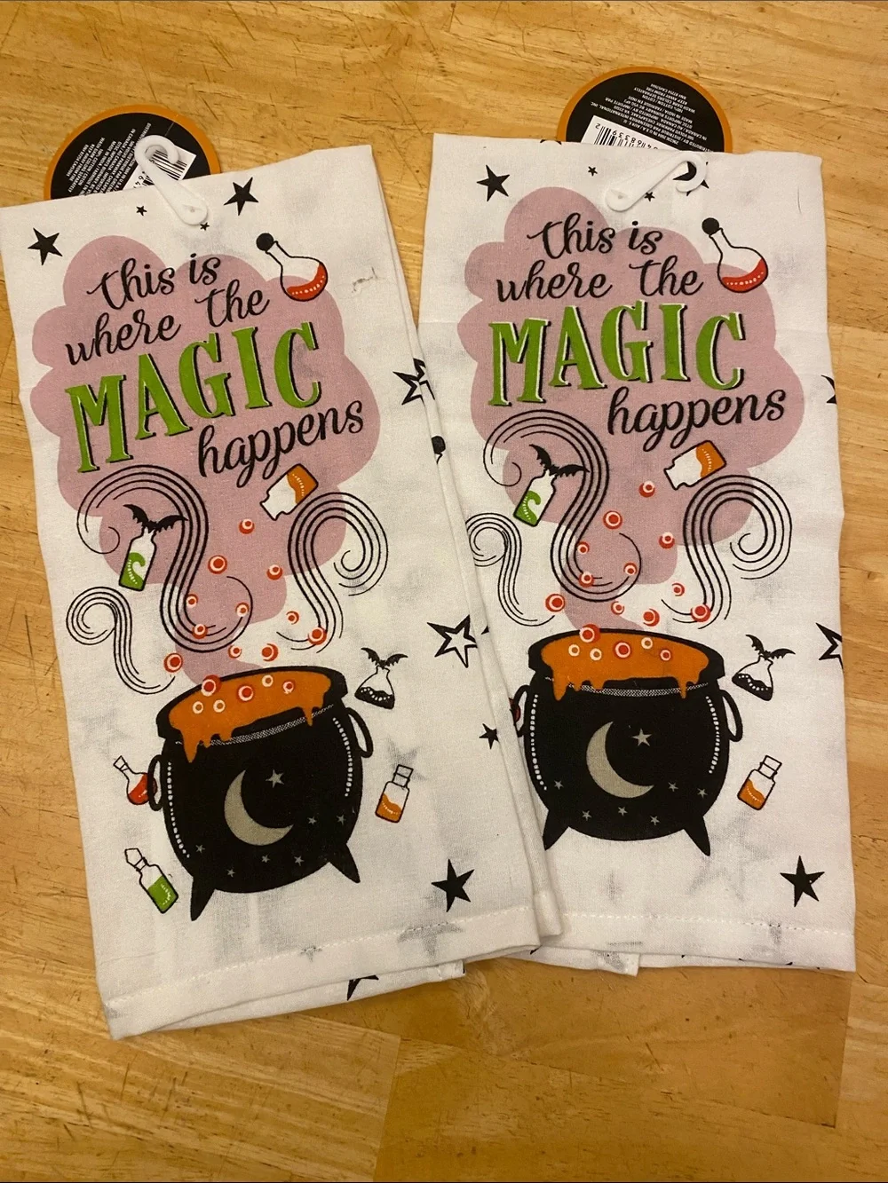 Halloween Magic Cauldron Kitchen Towel set say this is where magic happens NWT